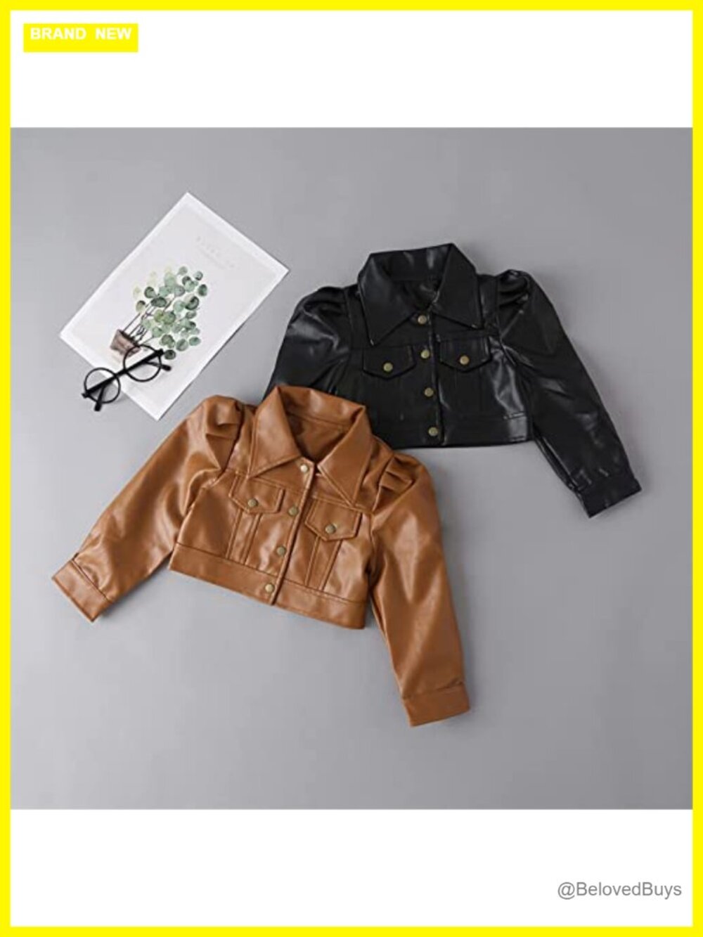 Toddler Girls PU Faux Leather Crop Jacket Long Sleeve Turn-Down Collar - Picture 7 of 7
